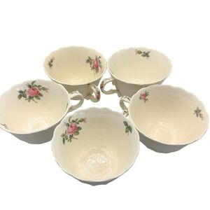 Set 5 Spode Copeland England Teacups Billingsley Rose Pattern Vintage Porcelain